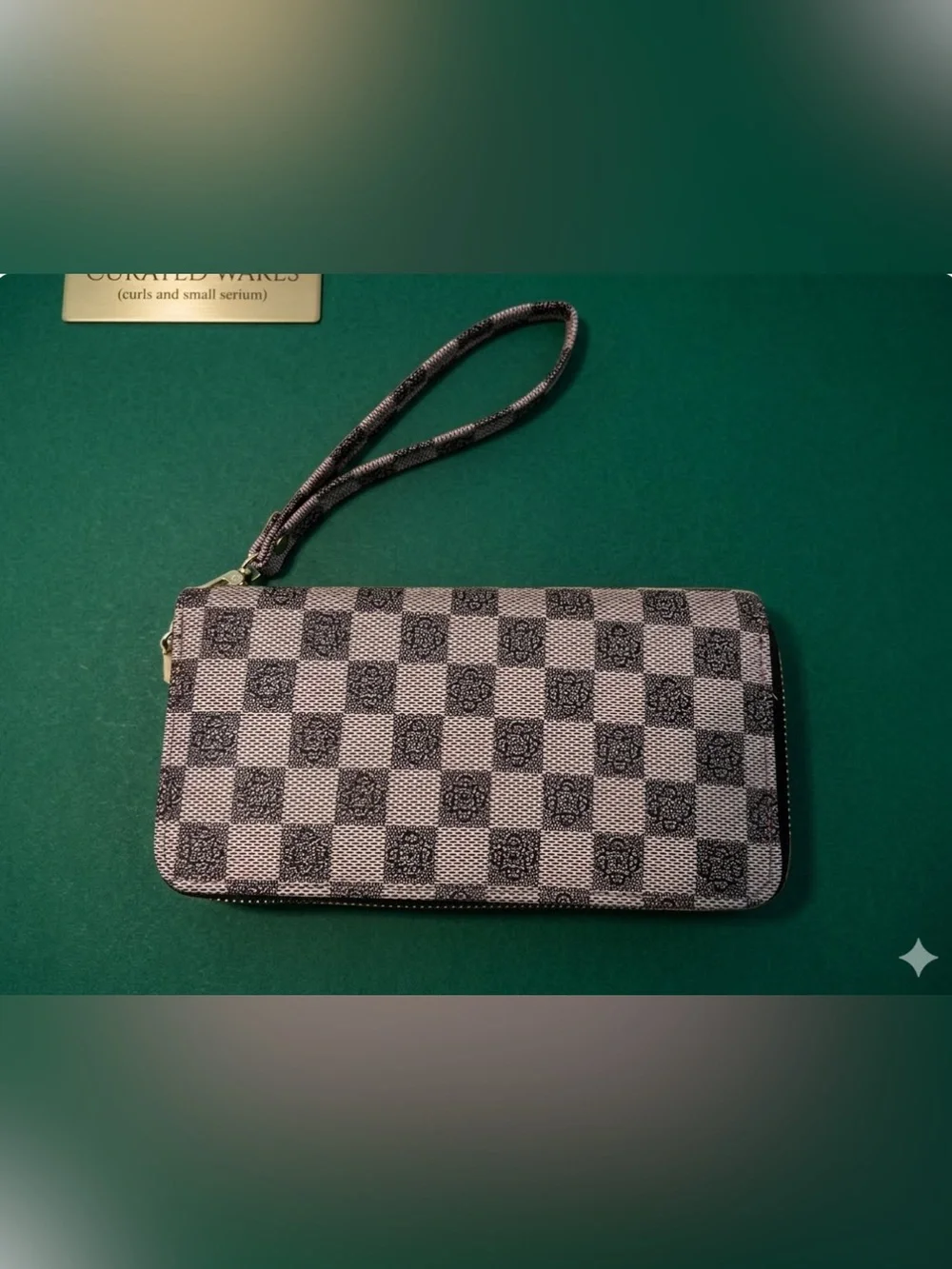 Checkerboard Wristlet Wallet in brown and tan prom clutch